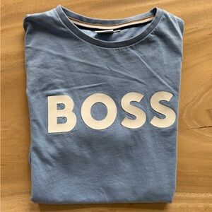 BOSS Kids Light Blue Logo Cotton Tee Size 14-S